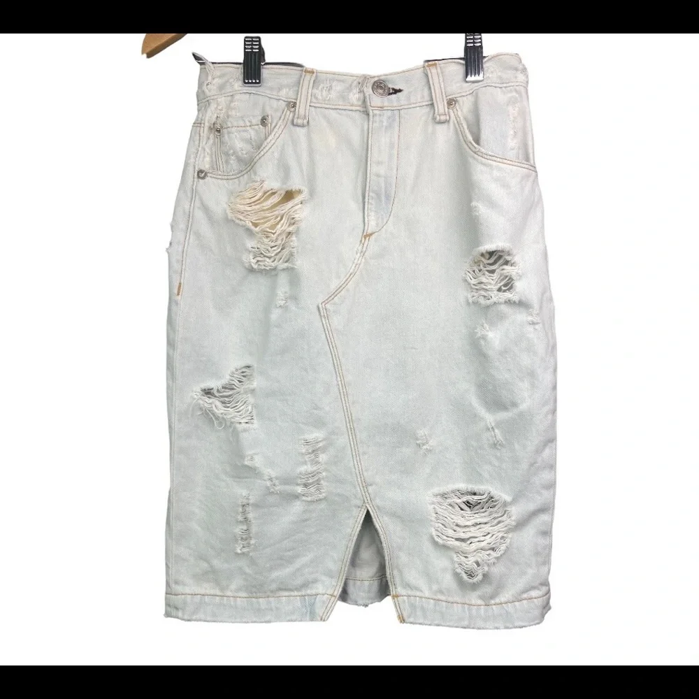 NWT Rag & Bone Light Denim Skirt Norte Distressed Shredded Size 24 Y2K - Picture 2 of 9